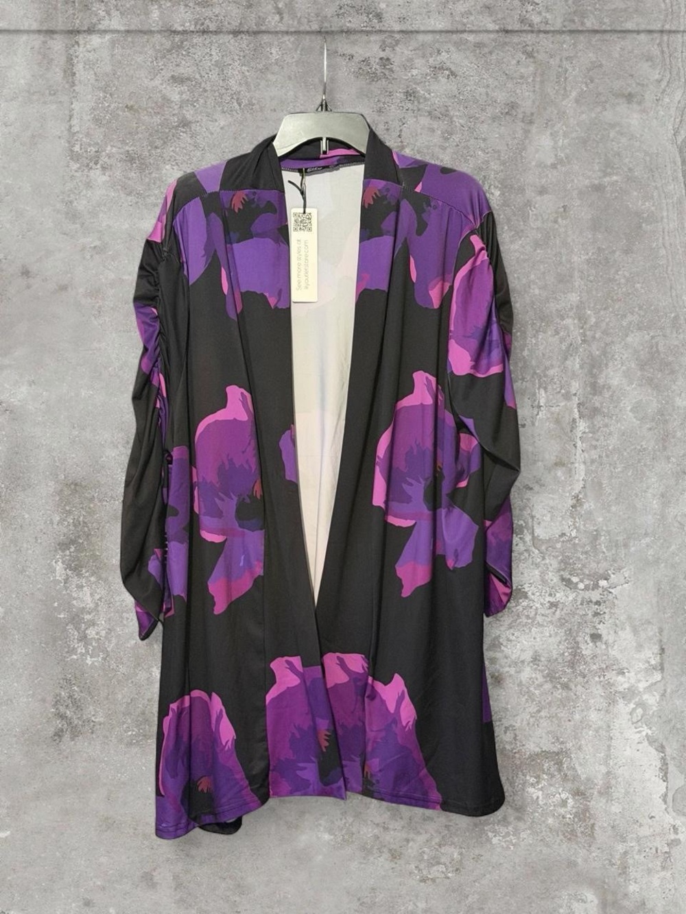 Lily Black Kimono Cardigan with Purple and Pink Floral Motif